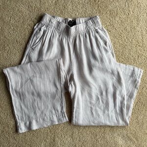 Tahari 100% Linen Pants Women’s M Elastic Waist Wide Leg Beige Casual Cropped